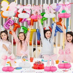 9Pcs Pink Bow Party Honeycomb Centerpieces Decorations, Pink Bow Coquette Bir…