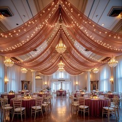 6 Panels Caramel Ceiling Drapes with Lights 60″W x 240″L (Pack of 6),