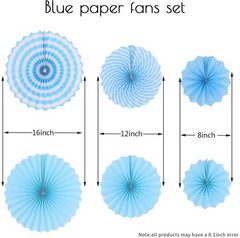 6 Pcs Decoration Hanging Party Blue Paper Fans Set for Birthday Wedding Gradu…