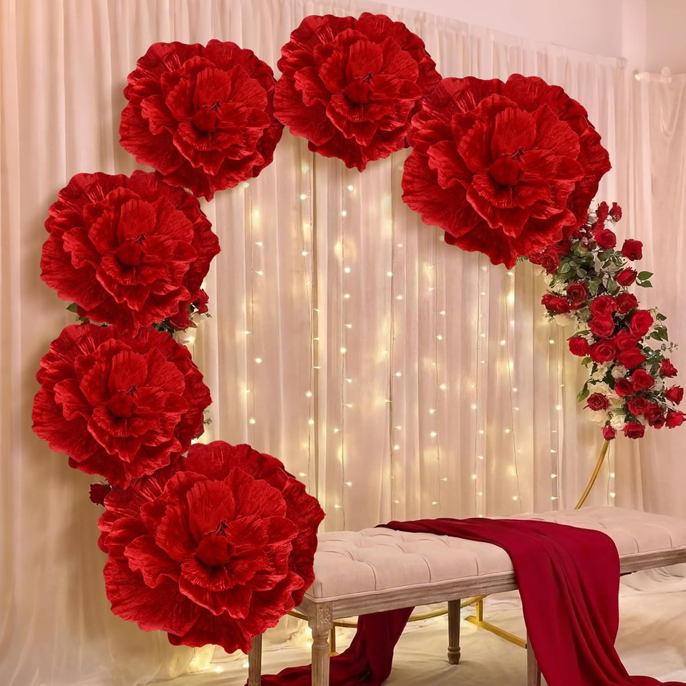 Giant Red Velvet Flower Set – 6 Pcs for Derby, Weddings & Parties Decor