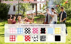 2 Pcs Pink Gingham Tablecloth, Disposable Plastic Pink Checkered Table Cloth,