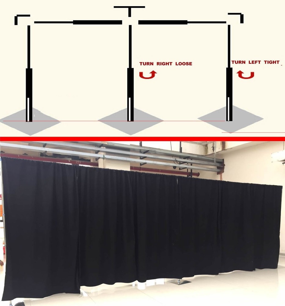 QUICK BACKDROP KIT 10 FT TALL x 10 FT – 50 FT WIDE PIPE WITH DRAPE(BLACK DRAPES)