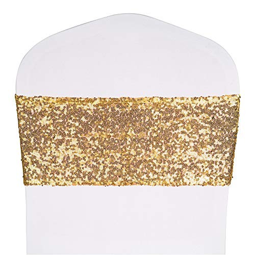 Pack of Stretch Sequin Chair Sashes Chair Bands One-Sided Sequins 25 Light Gold