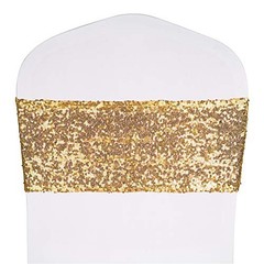 Pack of Stretch Sequin Chair Sashes Chair Bands One-Sided Sequins 25 Light Gold