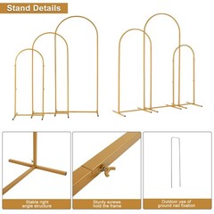 3PCS Metal Arch Backdrop Stand Gold Wedding Arch for Ceremony Decorations