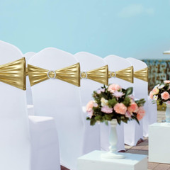 50PCS Metallic Gold Spandex Chair Sashes with Buckle for Weddings & Events