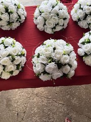 Lot of 8 White Artificial Rose Kissing Balls Wedding Floral Decor