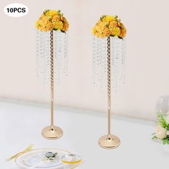 10 Pieces 75cm Gold Flower Stands with Crystal Beads for Elegant Decor