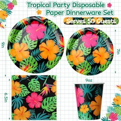 200 Pcs Tropical Nights Hawaiian Aloha Party Supplies Serve 50 Guests Luau Pa…