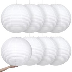 8 Pieces 30 Inch White Jumbo Paper Lanterns Large Hanging Chinese Japanese Pa…