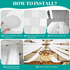 6 Panels Ceiling Drapes for Wedding 60″W x 360″L (Pack of 6), White