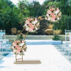 6.5FT Gold Crescent Moon Wedding Arch Stand Carbon Steel Flower Balloon Frame