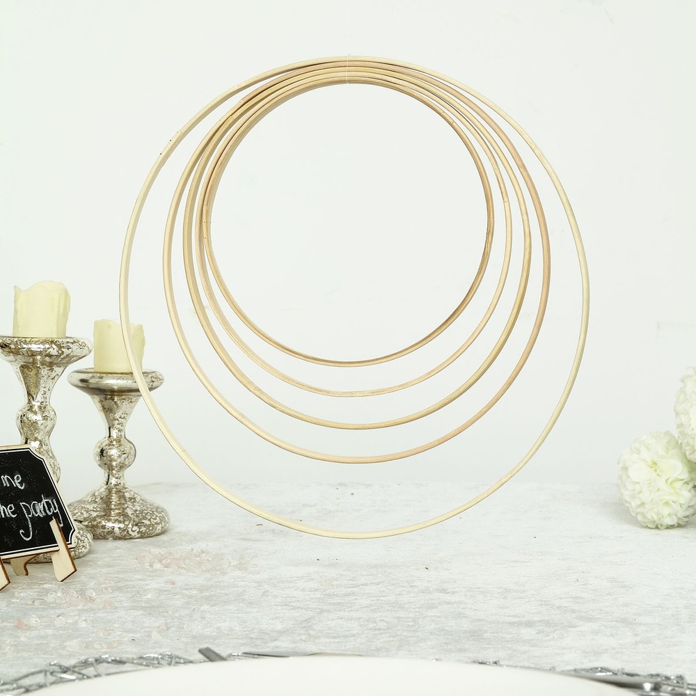 5 LIGHT BROWN Round Natural Wood Floral Hoops Wreaths Rings Party Decorations