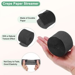 8-Rolls 656ft Crepe Paper Streamer for DIY [Black-1.8 Inch x 82 Ft/Roll]