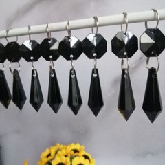 30pcs L58mm Black Drop Pendant Acrylic Octagonal Bead Garland Chandelier Hanging