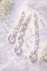 Clear Crystal Teardrop Beaded Hanging Christmas Decoration Strands Set of 3