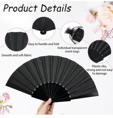80 Pcs -40 Black/ 40 White Wedding Folding Hand Fans Bulk Silk Fabric Chinese