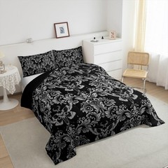 Feelyou Adults White Black Vintage Damask Floral Comforter Set Orie… Fast Ship