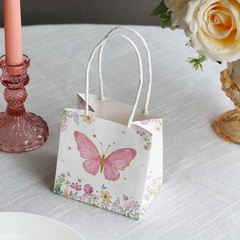 12 Pink White 4″ Glitter Butterfly Paper Gift Bags with Handles Party Events