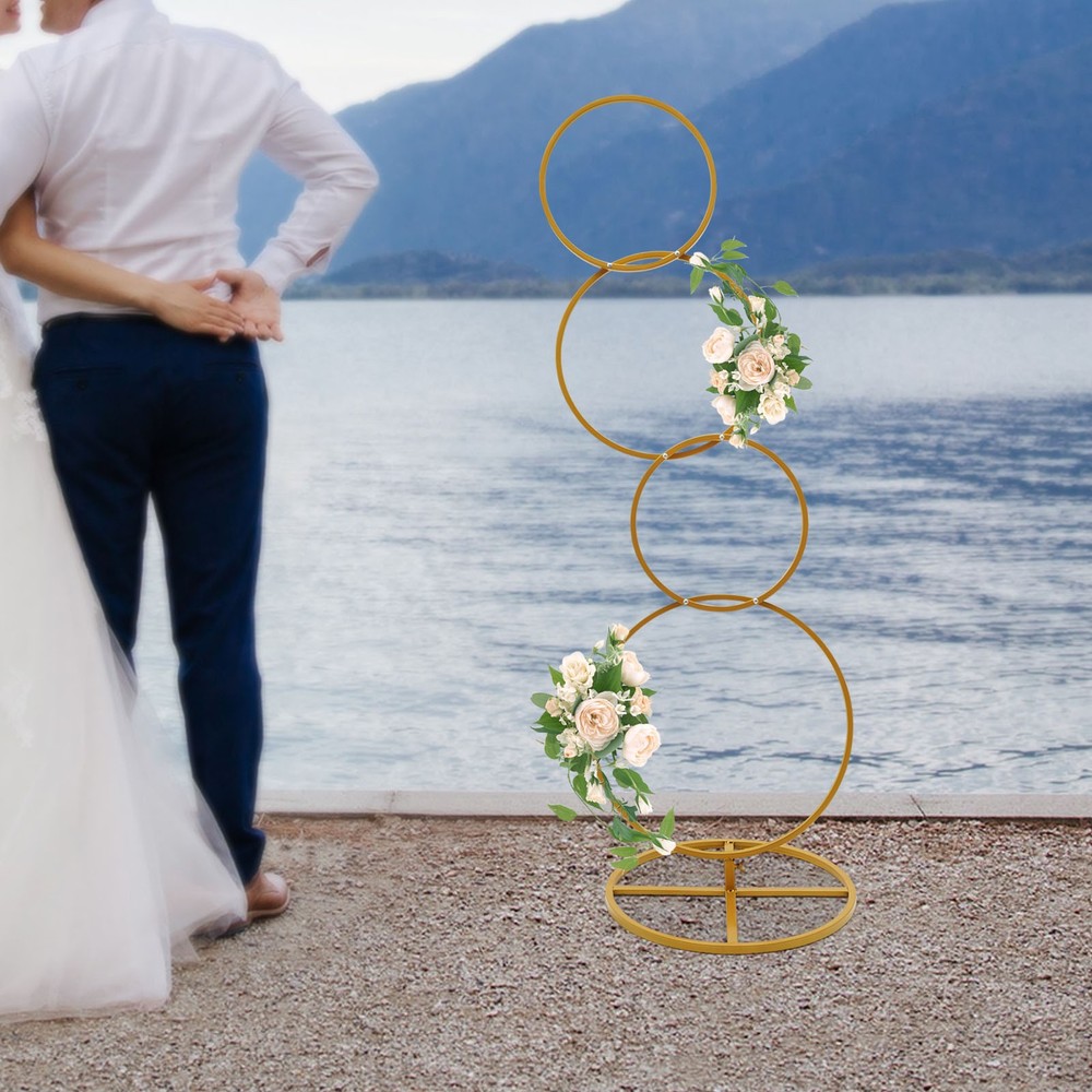 5.02ft High Metal Square Pillar Flower Stand, Gold Arch Stand With 4-tier