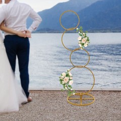 5.02ft High Metal Square Pillar Flower Stand, Gold Arch Stand With 4-tier