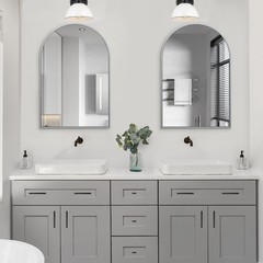 24″ x 36″ Silver Arched Mirror, Modern Aluminum Alloy Metal Frame, Arch Bathr…