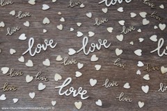 100 piece mix Cursive love words and tiny wood hearts Wedding Decor wooden