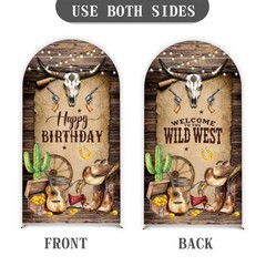 Western Cowboy Arch Backdrop Cover 6FT Wild West Rustic Wooden House Party