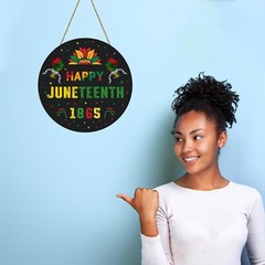 Juneteenth Decorations Wooden Happy Juneteenth 1865 Hanging Sign Juneteenth W…