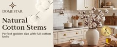 Cotton Stems 8 Pas with 15 Bolls, Natural Dried Flowers Cotton