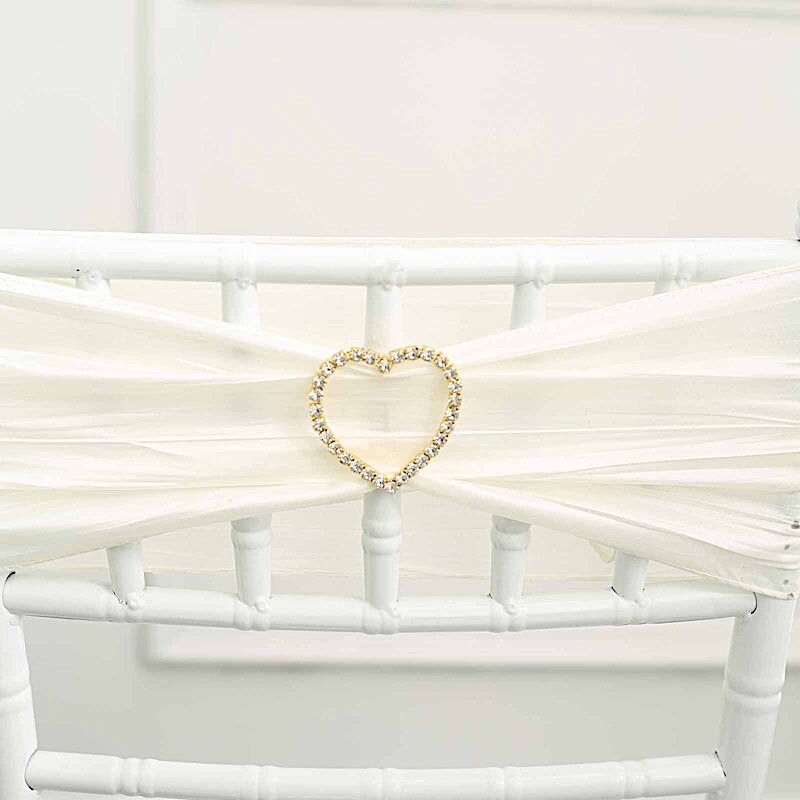 Gold 2 in Heart Metal Chair Sash PIN BUCKLE Rhinestones Party Events Decorations