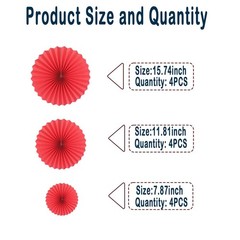 HQZ Red Party Hanging Fans DIY Set – 12pcs Pinwheels & Flowers for Weddings, …