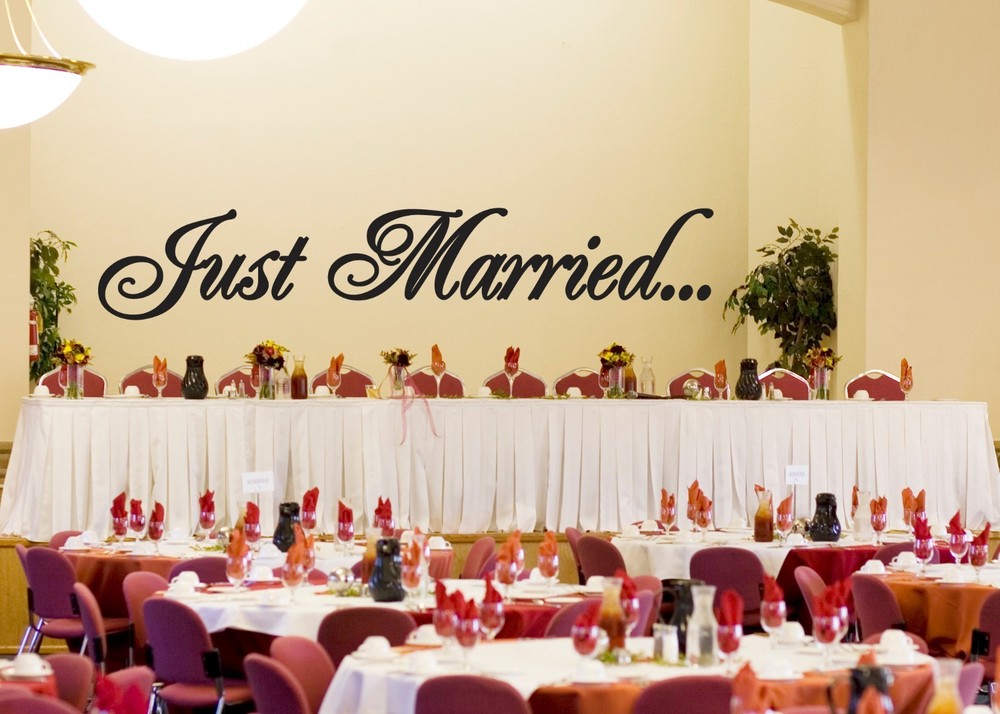 Just Married Wedding Wall Decor Vinyl Sticker Decal 11.5″h x 60″w