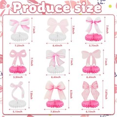 9Pcs Pink Bow Party Honeycomb Centerpieces Decorations, Pink Bow Coquette Bir…