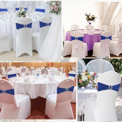 100 PCS Spandex Chair Sashes Royal Blue Elastic Stretch Dining Chair Slipcovers