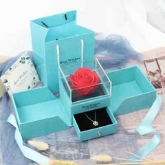 Exquisite eternal rose petals stored in acrylic flip jewelry box