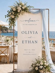 Personalized Linen Wedding Welcome Sign Custom Fabric Ceremony Banner Decor