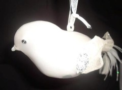 Silvestri Satin White Glass Bird Ornament Winter Wedding Decor Holiday Elegance