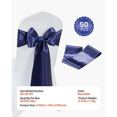Uimoso 50PCS Navy Blue Elastic Chair Sashes for Weddings, Parties, and Dining