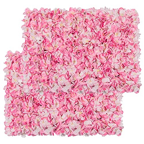 Artificial Flower Wall Panels 24” x 16” 3D Silk Hydrangea Floral 2pcs Pink