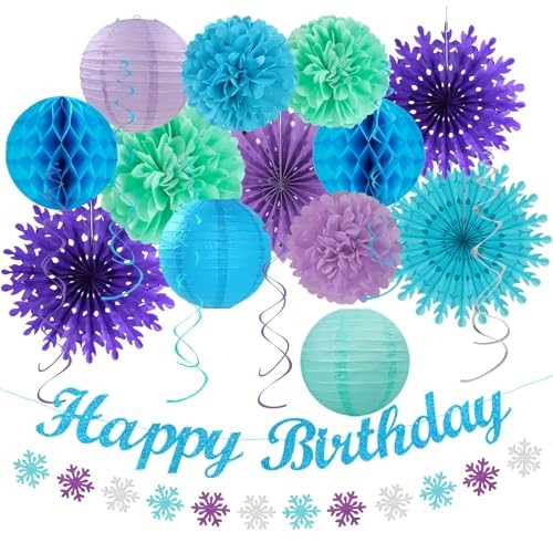 Winter-Wonderland Christmas-Snowflake Frozen Birthday Party Blue Purple Teal