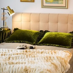 Velvet Pillow Shams Set of 2 Retro Ruffle Flounces Trim Soft Decorative Luxur…