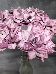 7 Handmade Paper Flowers on stems (Marbled Lt Purple) for Wedding, St. Valentine