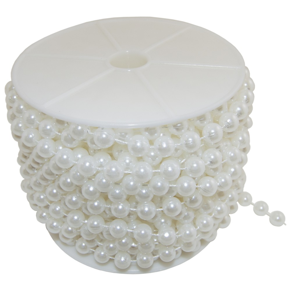 20 Yards Stringed Faux Pearls Large 10mm Shiny White Beads Garland 60 Foot Spool