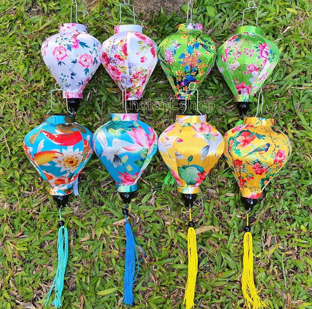 Vietnamese Silk Lanterns 22cm: Wedding Party, Outdoor Garden, Patio Decor, Set 8
