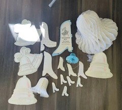 Vintage Lot Of 14 Beistle/Hallmark White/Blue Honeycomb Bells Wedding +4 Diecut
