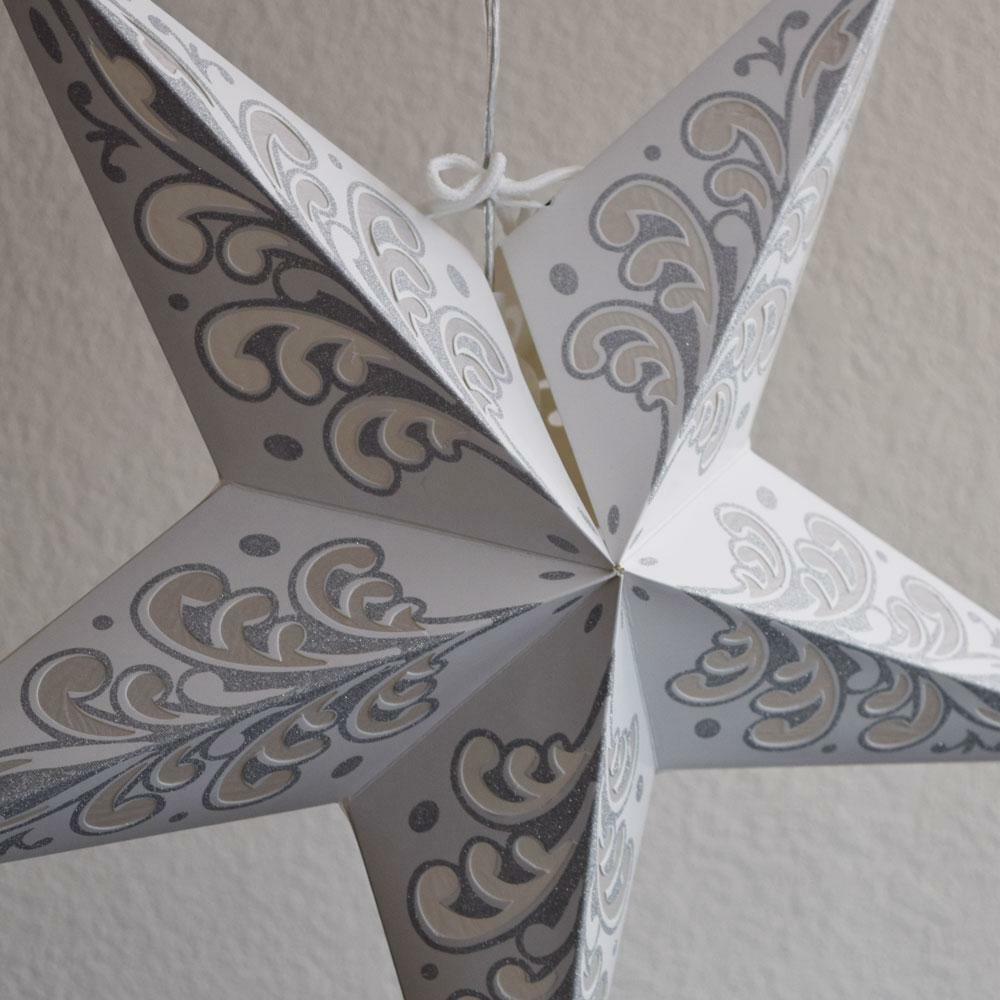 24″ Silver Wave Glitter Paper Star Lantern, Hanging
