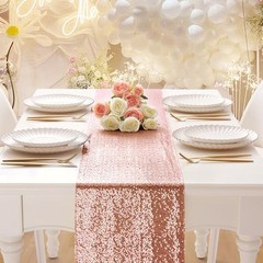RUDONG M 1 Pack Sequin Table Runner 12 x 108 Inch, Rectangle 1pc Rose Gold
