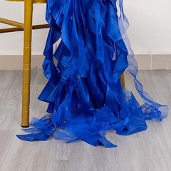 5 ROYAL BLUE Curly Willow Chiffon Satin CHAIR SASHES Party Event Decorations