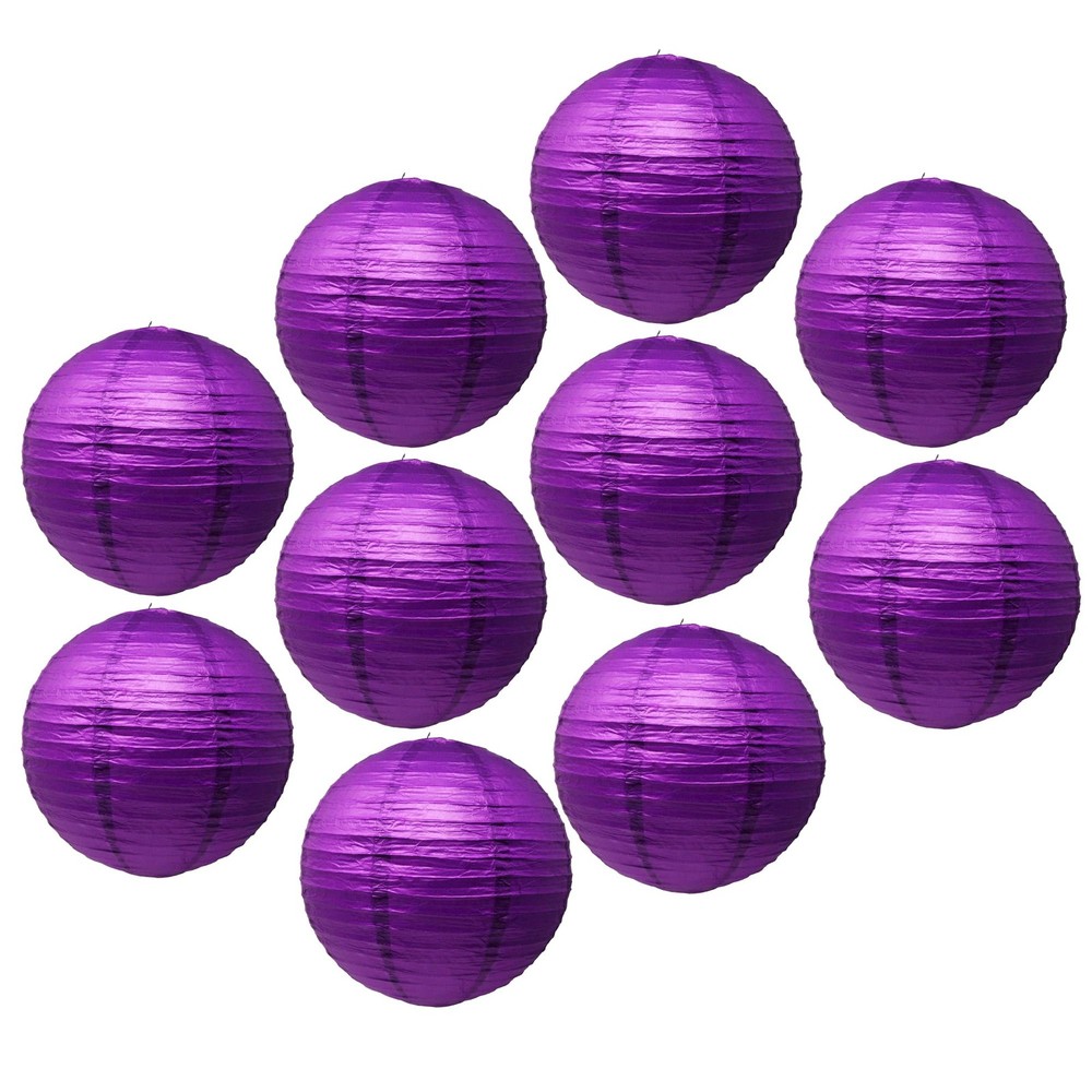 Mudra Crafts 12 Inch Round Chinese Purple Paper Lanterns Hanging Decor | 10 P…